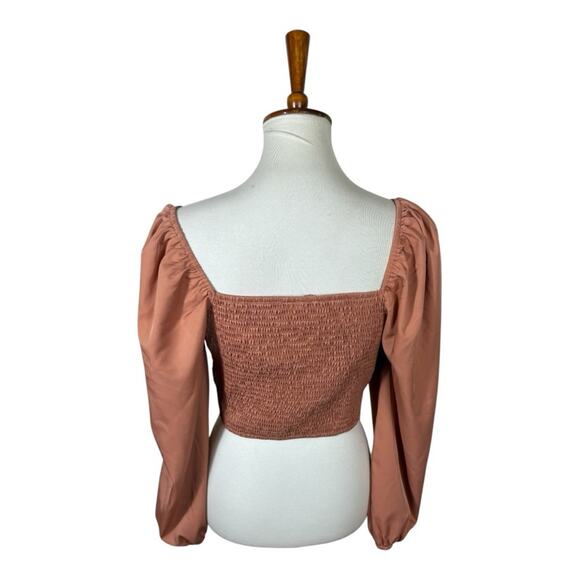 Peach Dusty Rose Ruched Gathered Front Long Sleeve Blouse Size L - Picture 6 of 9